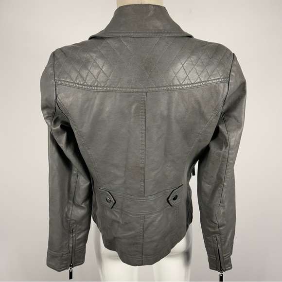 ROZ & ALI Women's Gray faux Leather Jacket petite M - Picture 5 of 13